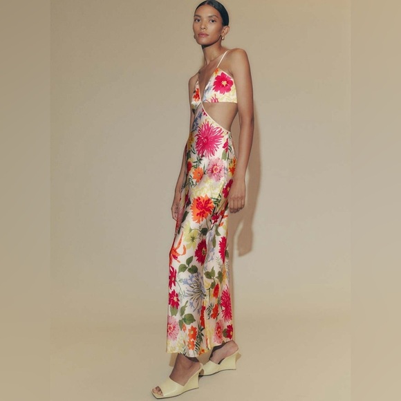NWOT Reformation Poppies Silk Maxi Dress Cutout Floral Boho Garden Sz 4 - Picture 3 of 16